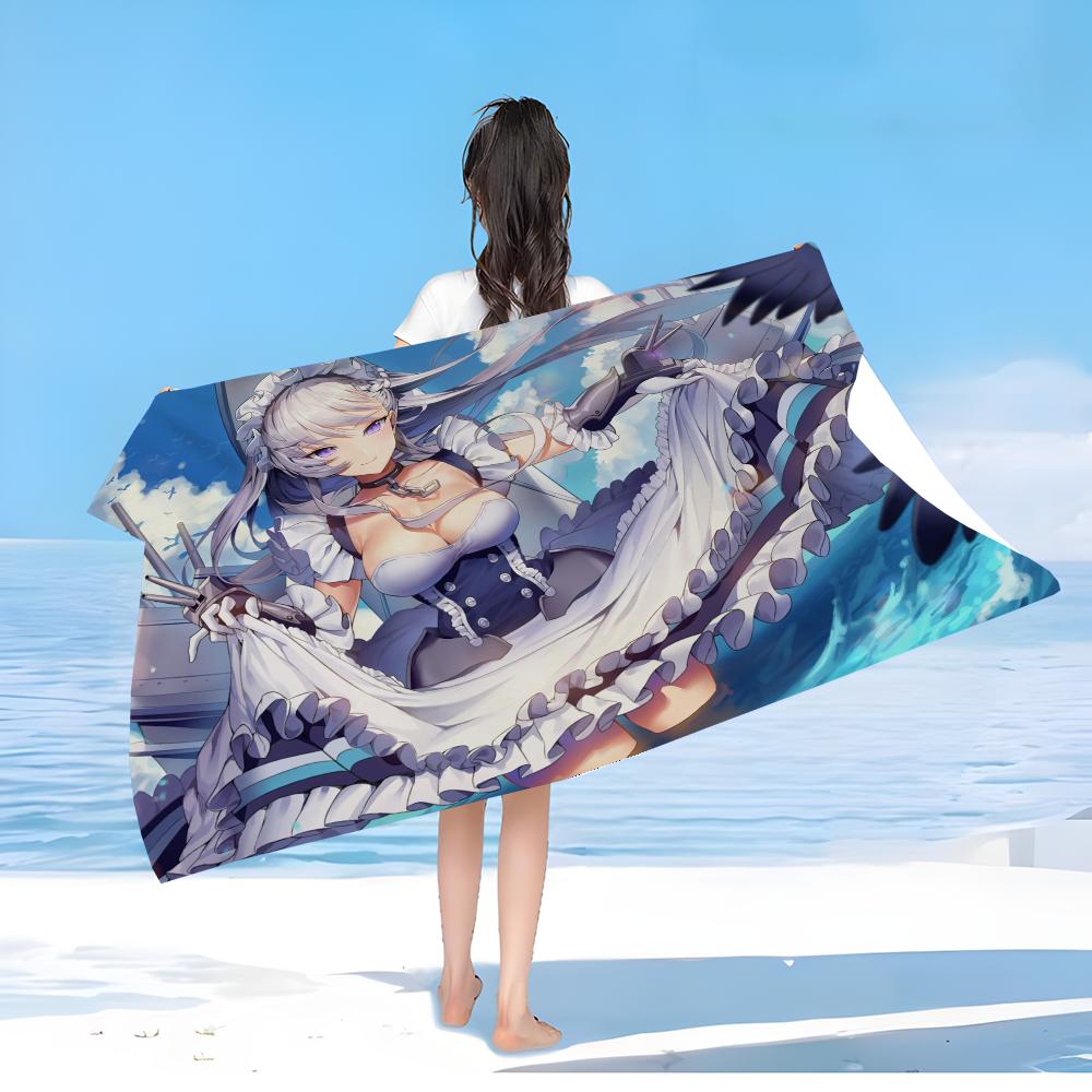 Azur Lane Beach Towel Cartoon Cute Summer Kids Large Bath Pool Beach Towel Microfiber Absorbent for Swimming Travel