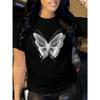 White Butterfly Print Short-sleeved T-shirt Casual and Versatile Style Suitable for Summer Daily Wear and Going Out