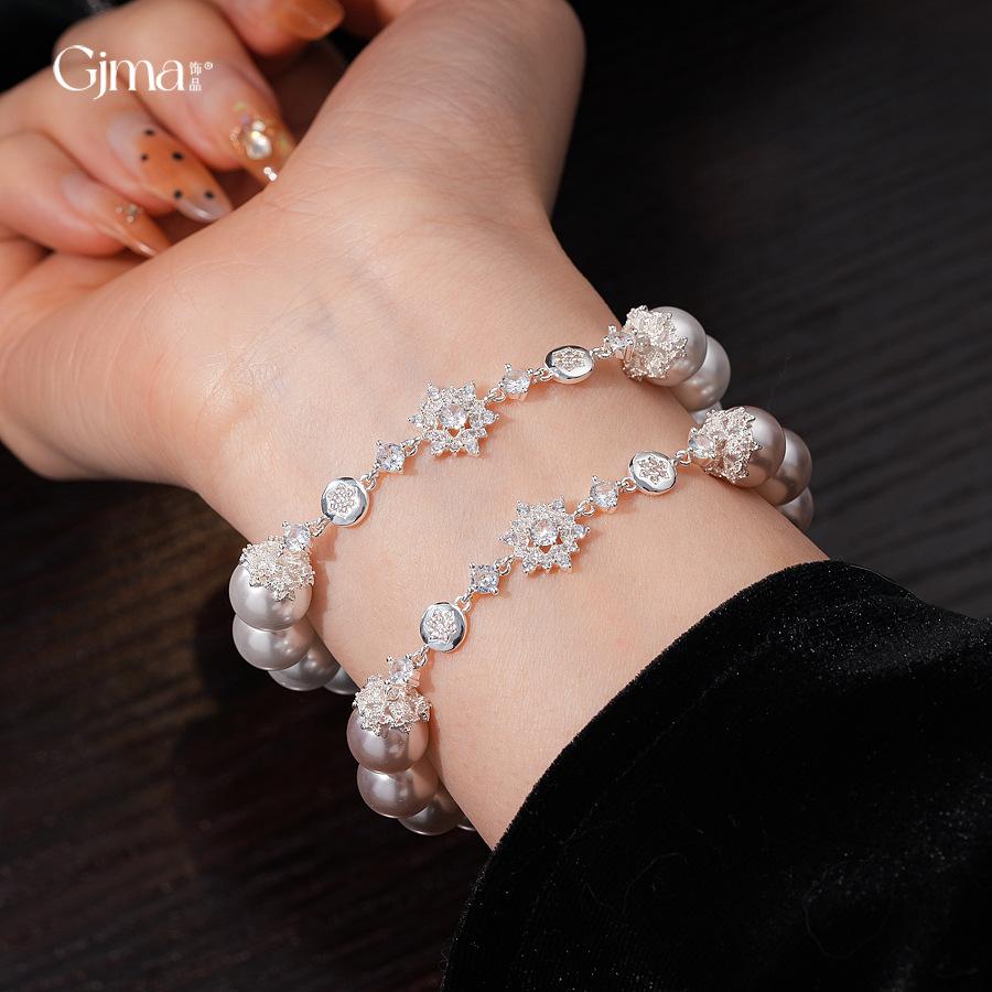 French temperament zircon flower beaded pearl bracelet bracelet exquisite versatile retro jewelry women