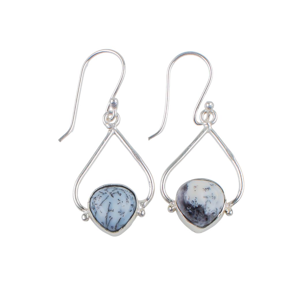 Dendritic Opal Gemstone 925 Sterling Silver Artisan Jewelry Women Earrings 1.80" EE-33-18