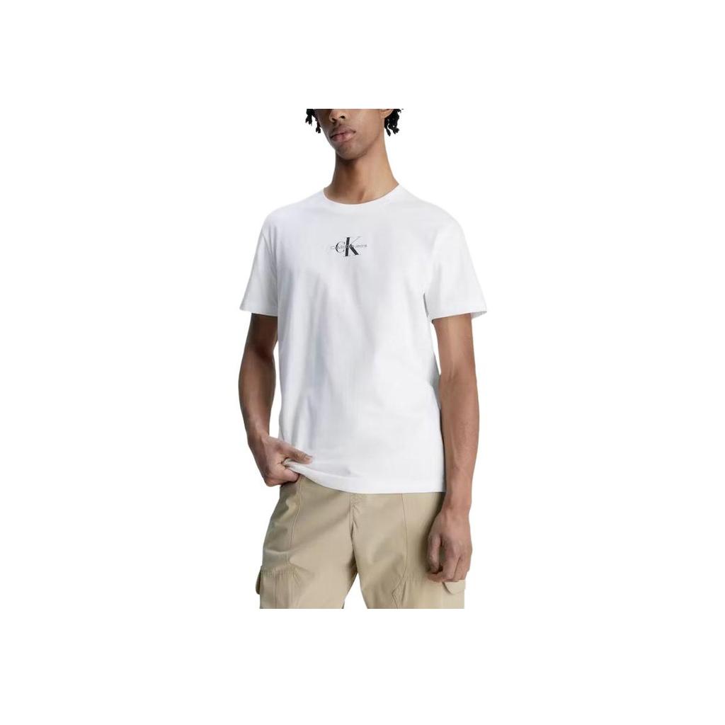 Calvin Klein Letter Print Crew Neck Fitted Short Sleeve T-Shirt Men Tops White J30J323483-YAF