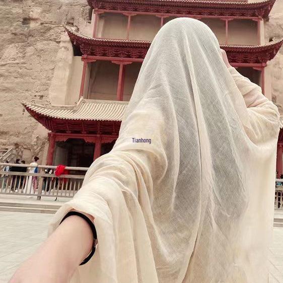 Desert Sun Protection Shawl: Lightweight Cotton Linen Silk Scarf for Travel