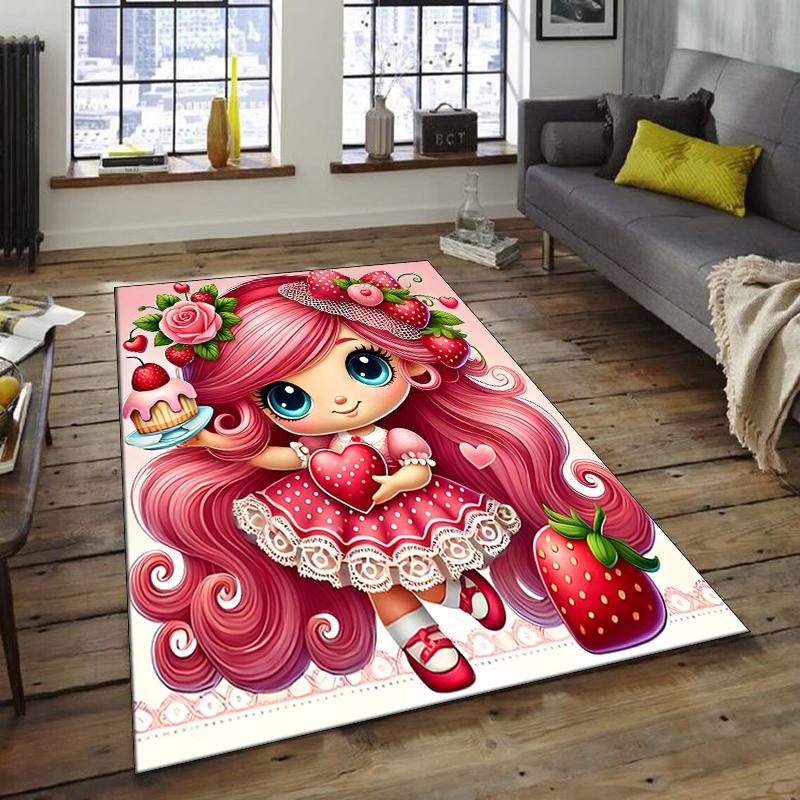 1pc Strawberry Princess5 Design Area Rug - Non-Slip, Soft & Cozy Floor Mat for Living Room, Bedroom, Office - Indoor/Outdoor Decorative Carpet