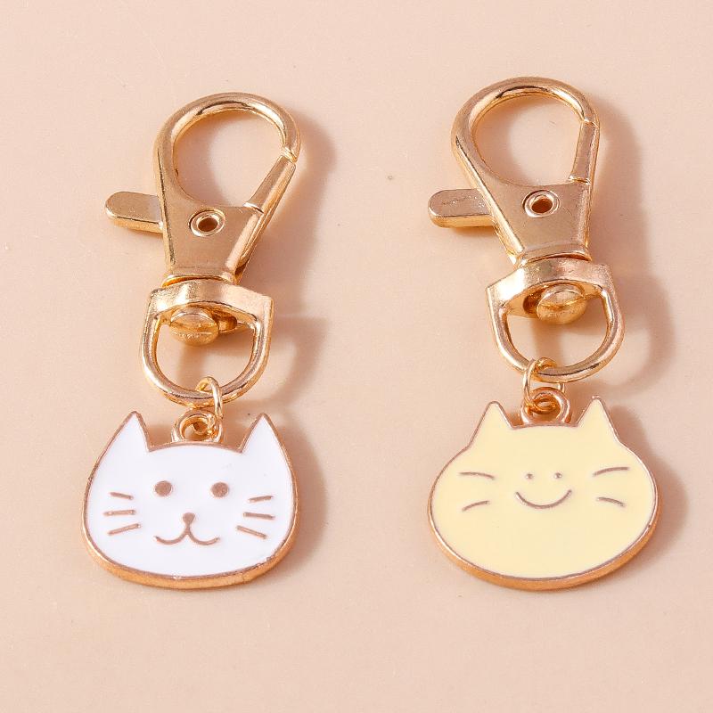 Cute Enamel Cartoon Cat Keychain Animal Key Ring Pendants for Women Girls Handbag Decor DIY Jewelry Accessories