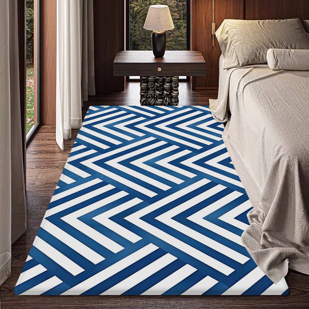 Navy Blue Geometric Floor Mat INS Style Soft Bedroom Floor House Laundry Room Mat Anti-skid Bedside Area Rugs