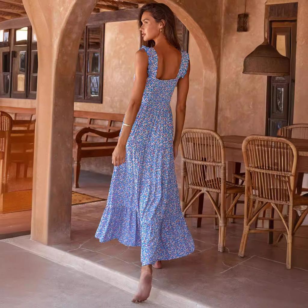 Women's Bohemian Dress Suspender Elegant Long Printed Dress Women