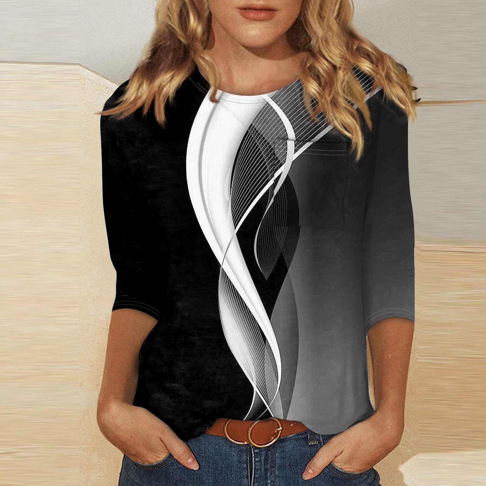 

Женские футболки с милым принтом, блузки, повседневные базовые топы больших размеров, пуловеры для рубашек с рукавами 3/4 XL белый