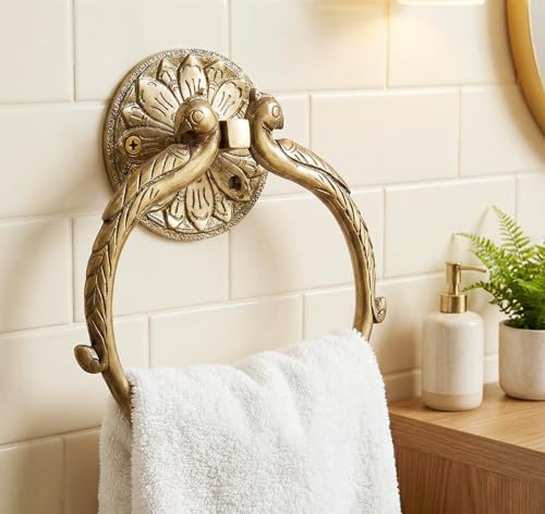 

eSplanade 7.5 Inch Brass Hand Towel Hanger Holder | Hand Towel Hanger Holder | Twin Peacock Design Bathroom Towel Holder Standard Golden