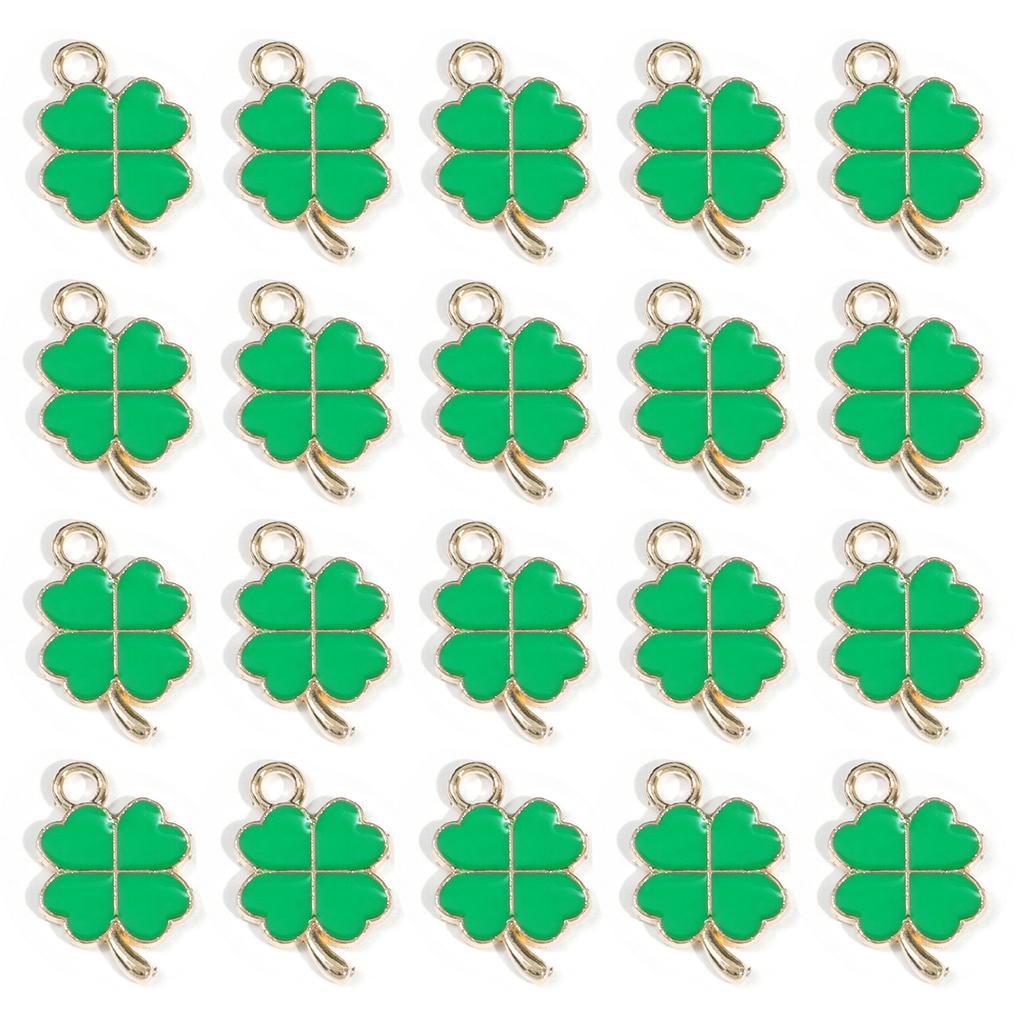 20pcs Four-Leaf Jewelry Making Charms, Assorted Green Charm Pendant Plated Enamel Charm Pendant For Earring Necklace Bracelet