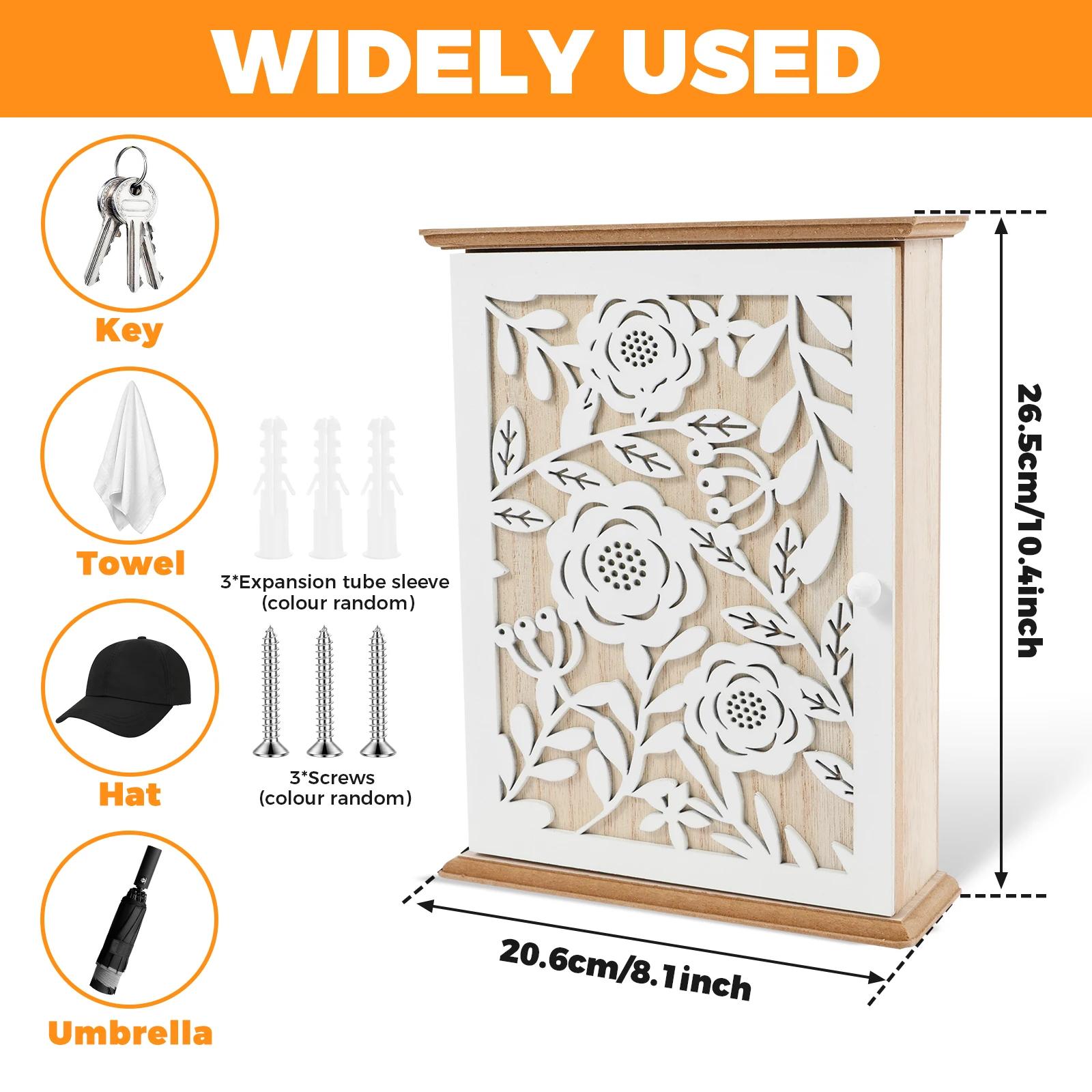 

Wood Key Box Decorative Wall Key Holder with 6 Key Hooks Practical Wood Key Cabinet Multifunctional Wood Key Holder Box Doorway 7.87x2.36x10.43in