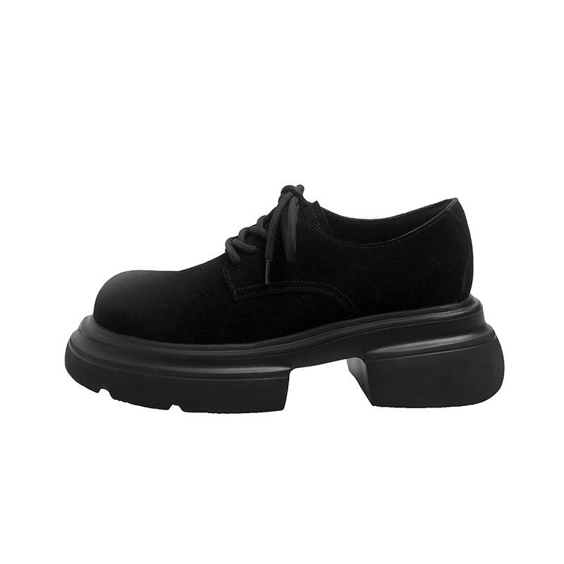 Scarpe piccole in pelle con plateau retrò da donna marroni nuove versatili scarpe da donna stile britannico allacciate scarpe a testa larga scarpe basse