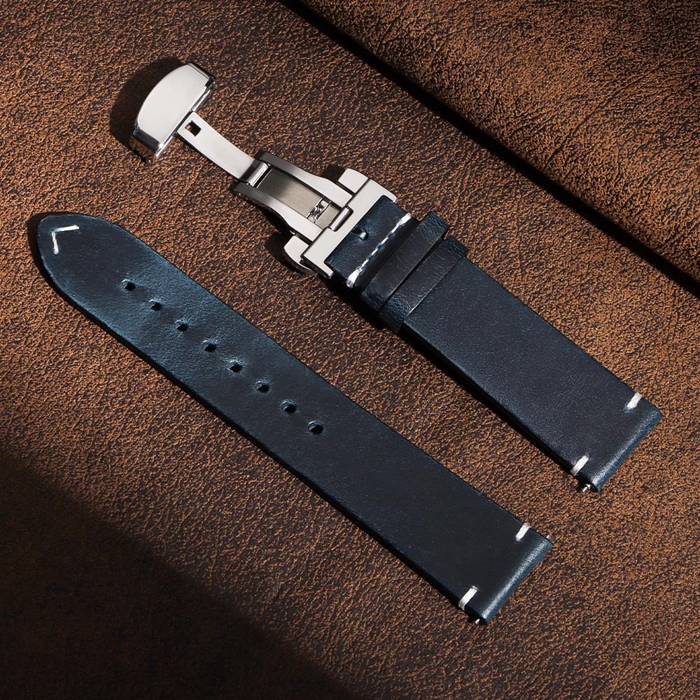 Premium Cowhide Watch Band Butterfly Buckle Stitching Calfskin Strap for Omega Wristband 18/19/20/21/22/24mm Bracelet for Seiko