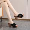 Summer New Platform Block Heel Flip-Flop Women's Round Head Open Toe Rivet Non-Slip Plus Size Cool Mopping
