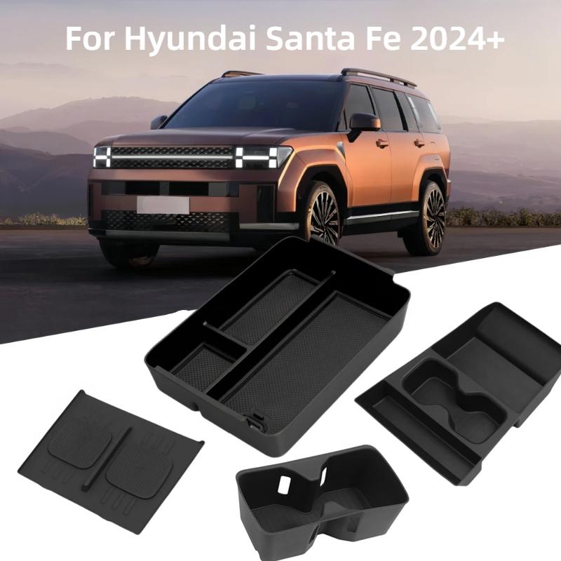 For Hyundai Santa Fe 2024 Cup Holder Armrest Storage Box Wireless Charging Pad Lower Storage Box Central Control Accessories