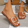 Leisure Slippers Women Casual Flat Low Heels Sweet Basic Women Shoes Solid Leather Metal Decoration Summer Sandals Plus Size