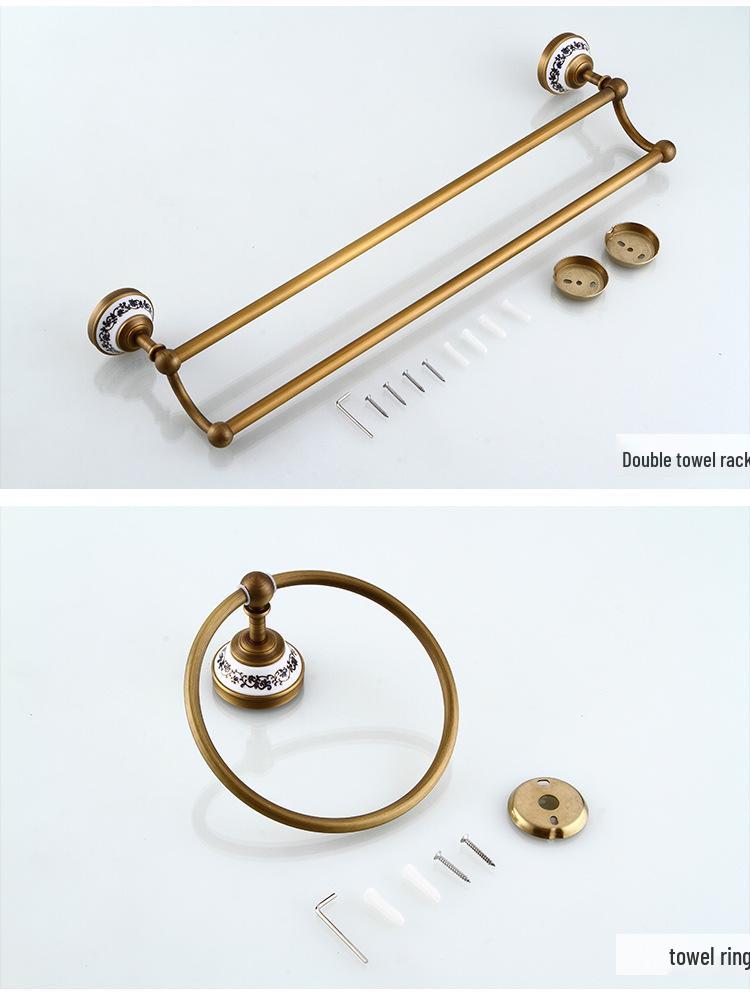 European Antique Brass Double Towel Bar & Shelf Set