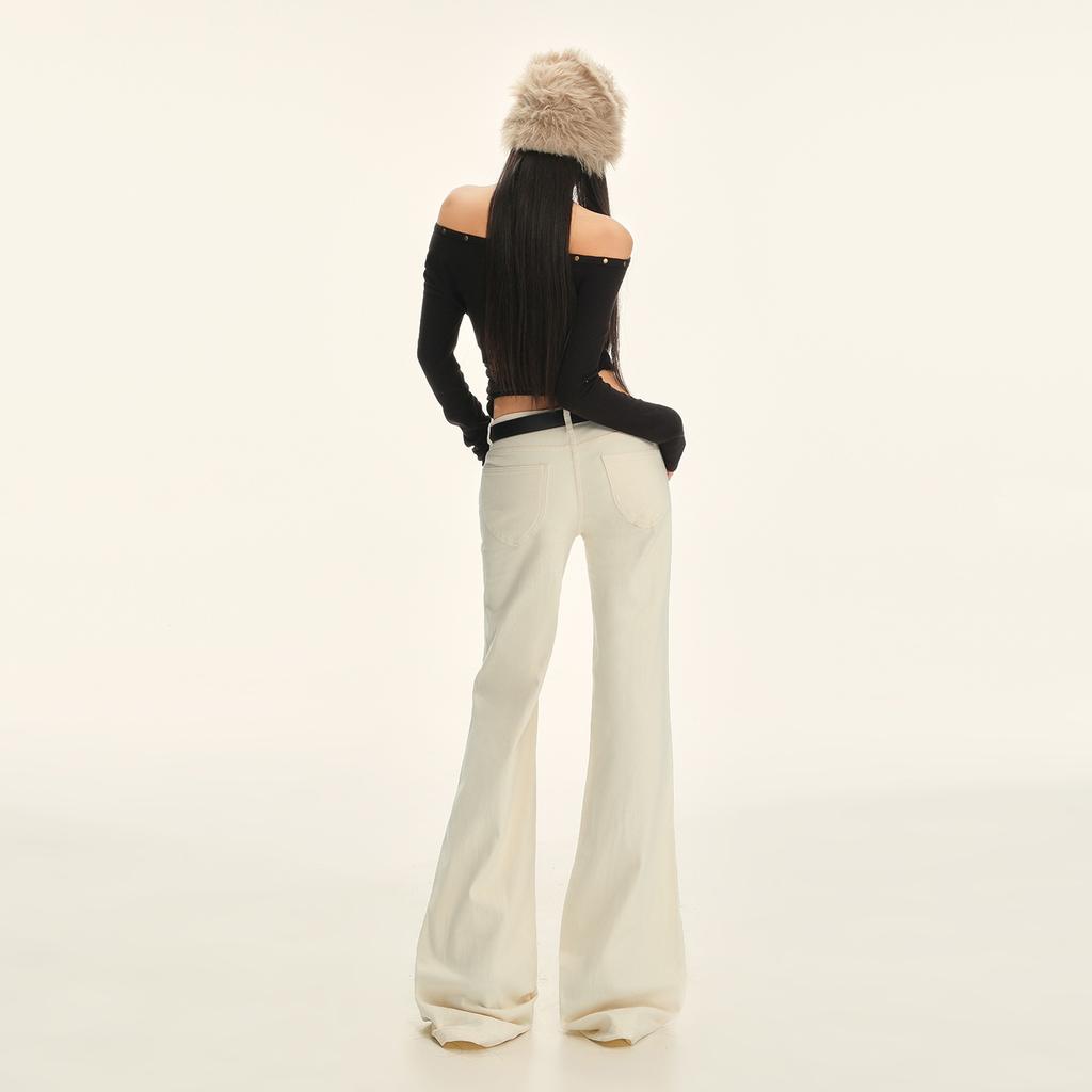 American apricot low-rise slightly pulled jeans women's autumn and winter new slim-fitting and thin pants without sticking to the legs