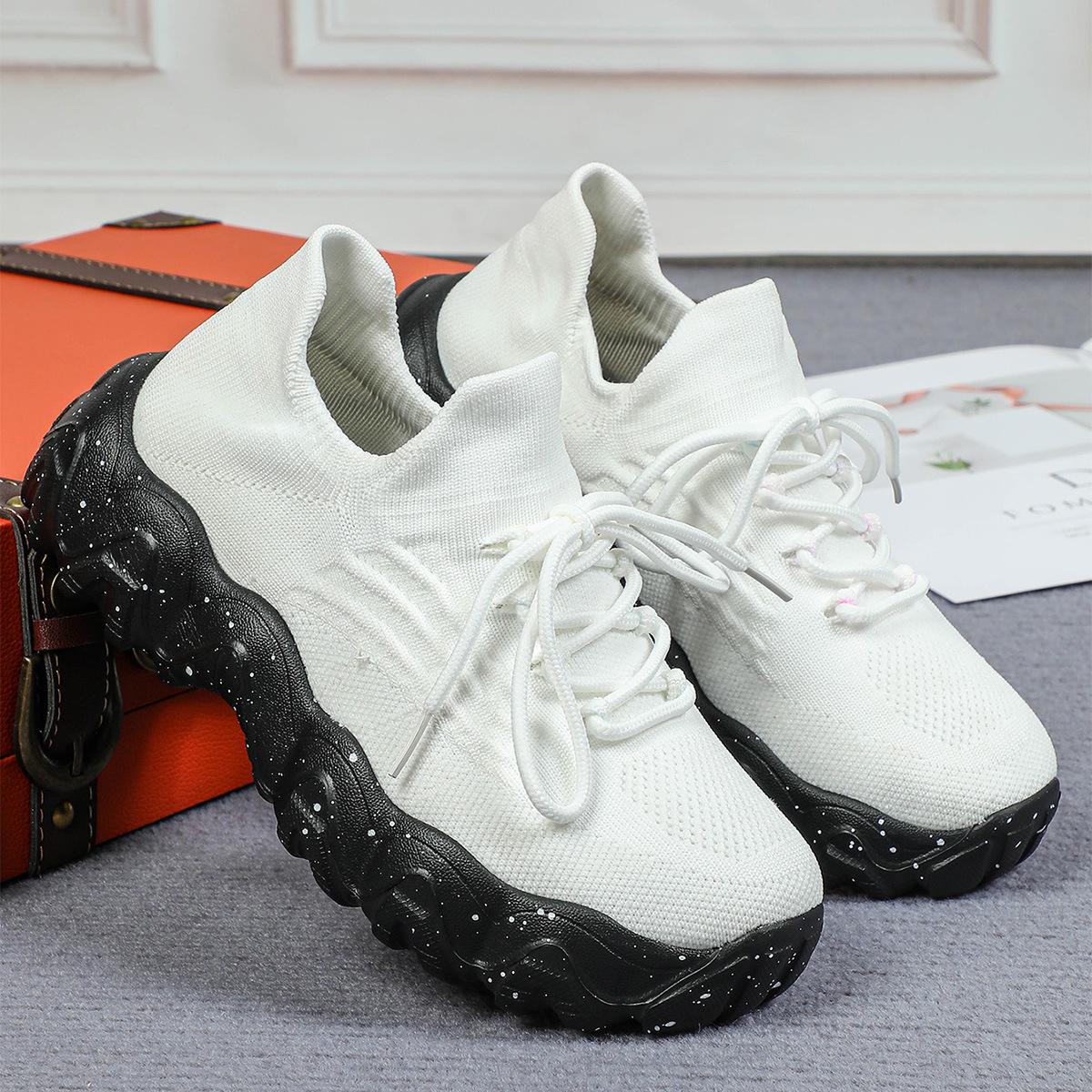 

Женские кроссовки модные на шнуровке сетчатые дышащие уличные прогулочные тканые кроссовки повседневные носки 36 белый