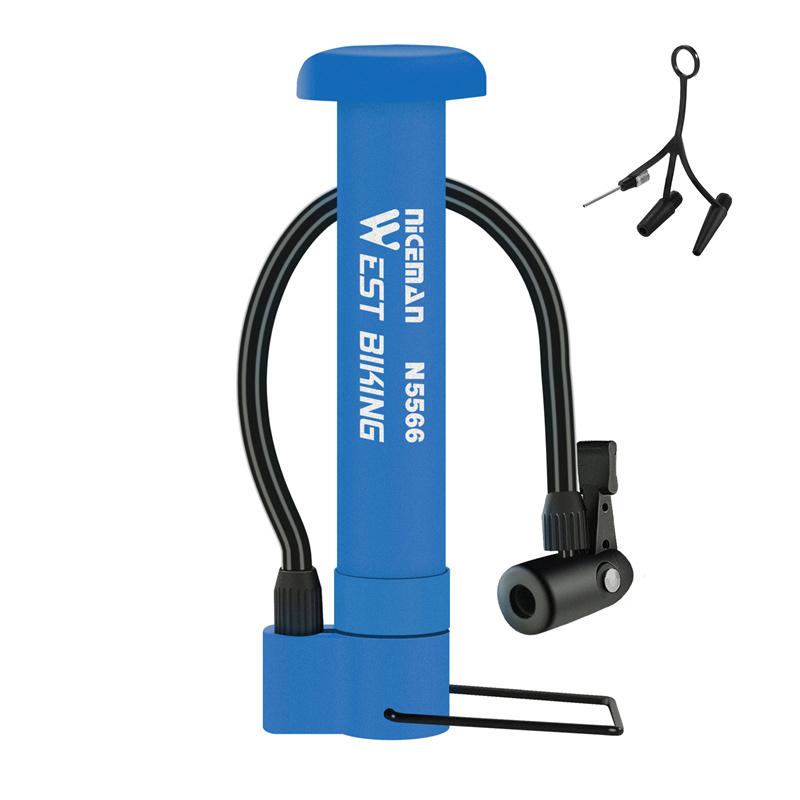 WEST BIKING Bicycle Mini Floor Pump Portable Schrader Valve MTB Air Pump Mountain Bike Tire Ball Inflator Cycling Accessories синий