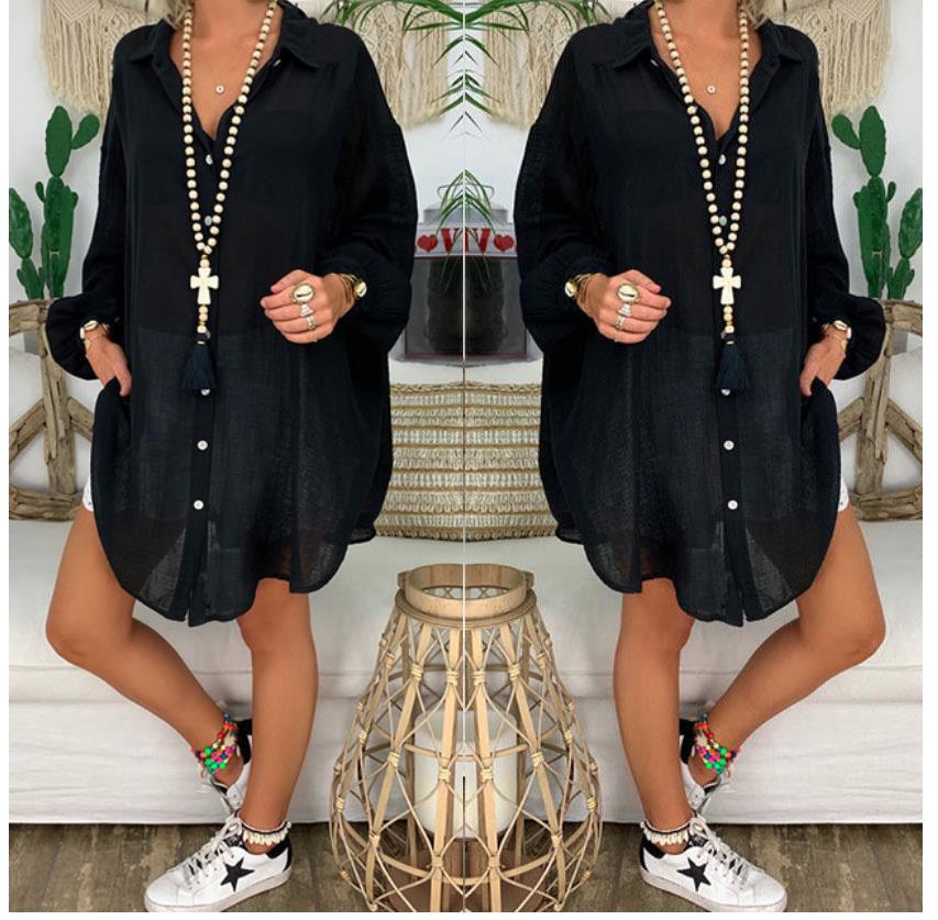 Plus Size Women's Cotton & Linen Long Sleeve Casual Button-Up Shirt