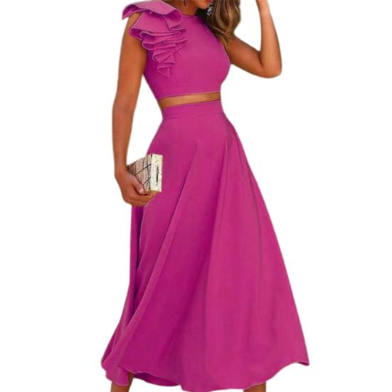 

Женский костюм из 2 шт./компл., однотонный быстросохнущий укороченный топ с открытой спиной, юбка-миди для повседневной жизни S фиолетовый