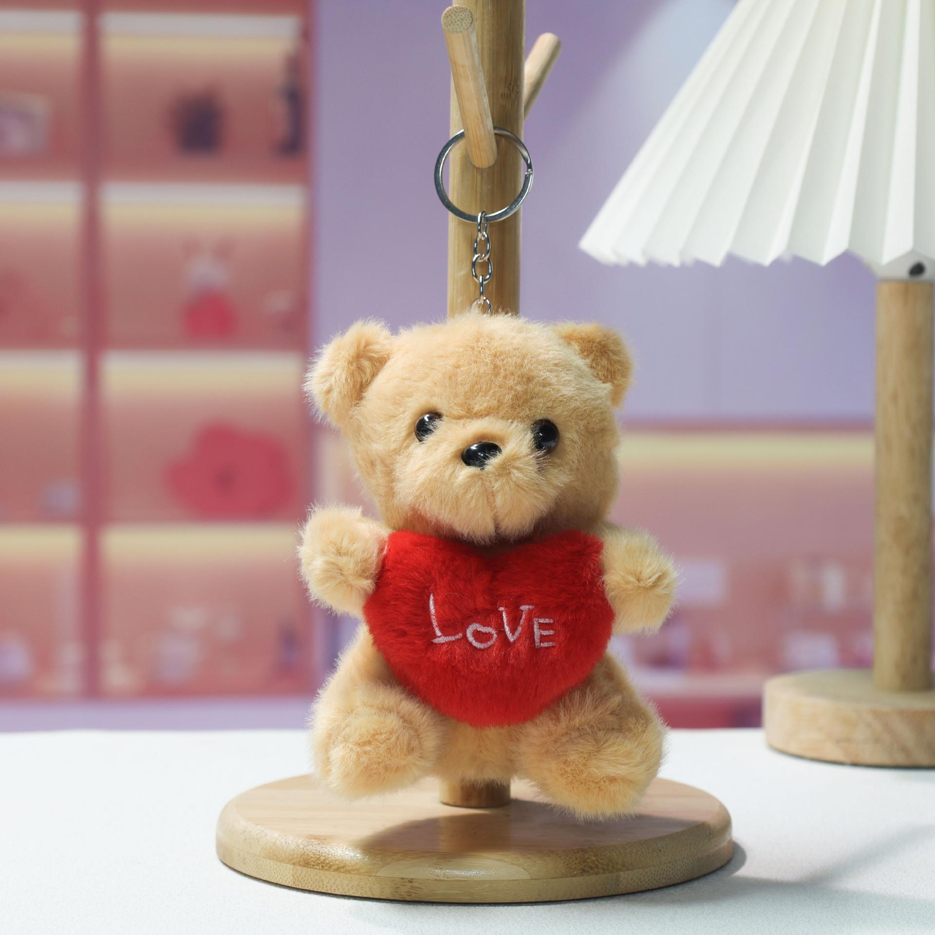 

1-10PCS Valentine s Day Keychain Plush Toy Cute Hugging Heart Bear Soft Stuffed Animal Car Accessories Bag Charm Gift 1PC коричневый