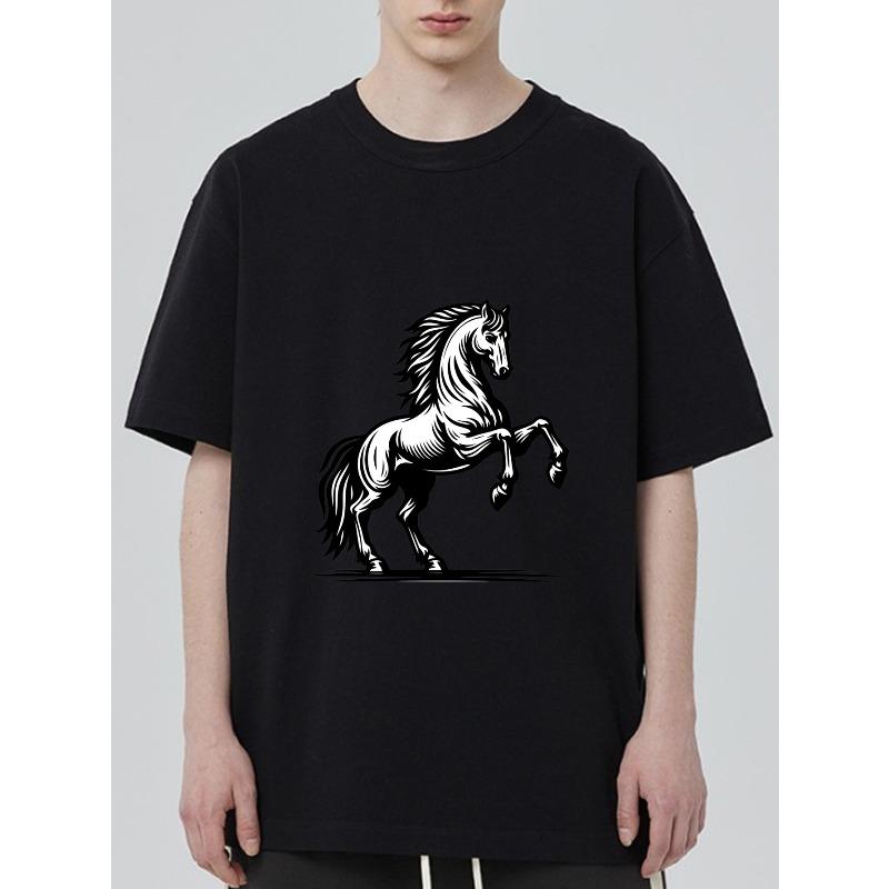 Черная футболка с графическим принтом белой лошади для повседневной носки S