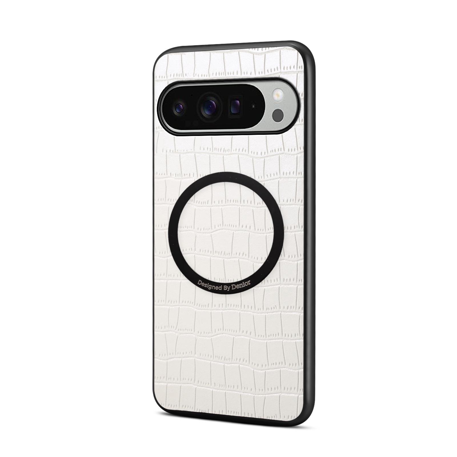 

Denior Pixel 10 Pro XL Magnetic Crocodile Pattern Faux Leather Phone Case Cover for Google 9 Pro 10A Pixel 8 Pro білий