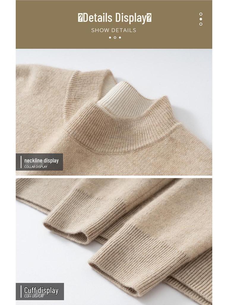 Men's Autumn/Winter Thickened Cashmere Knit Half-High Neck Sweater - Business Casual, Loose Fit, Plus Size