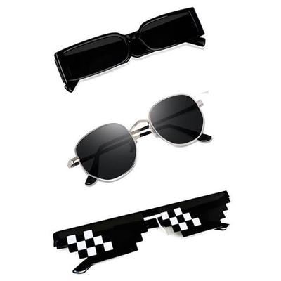 Sheomy Unisex Combo oferta pacote de 3 óculos de sol quadrados retangulares retrô vintage estreitos femininos::Homens, HBW-010
