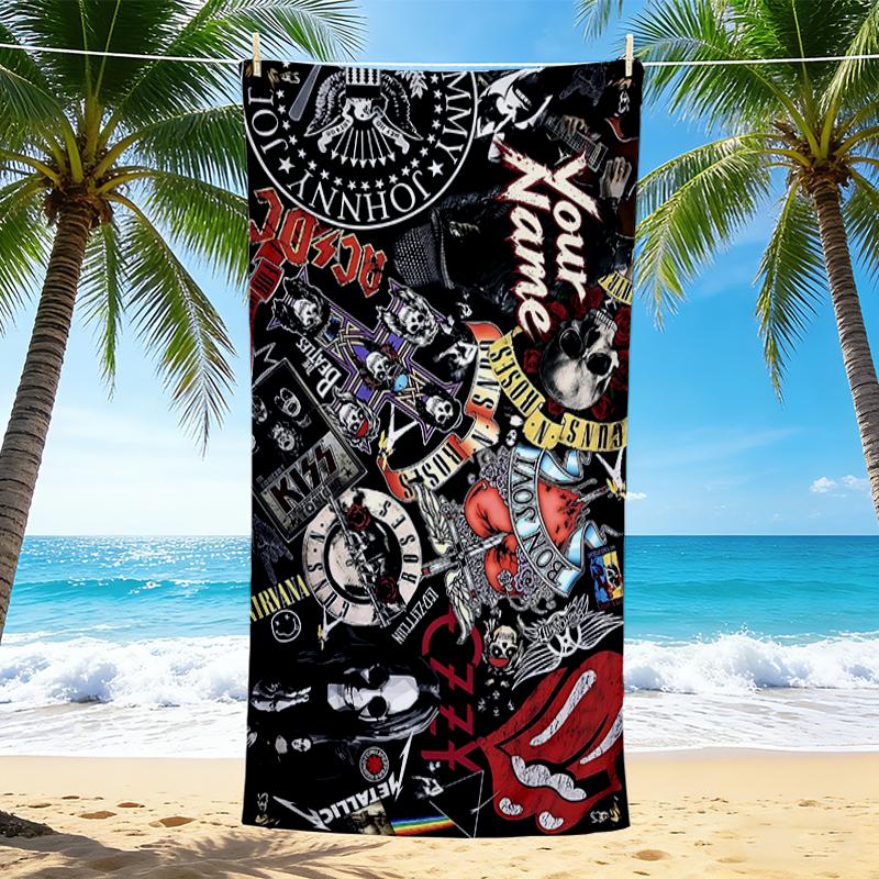 Custom 1Pc Heavy Metal Band Logo Collage Beach Towel Quick Dry Multiuse For Beach Pool Gym Yoga Home Travel Christmas Halloween Xmas Gift Q162
