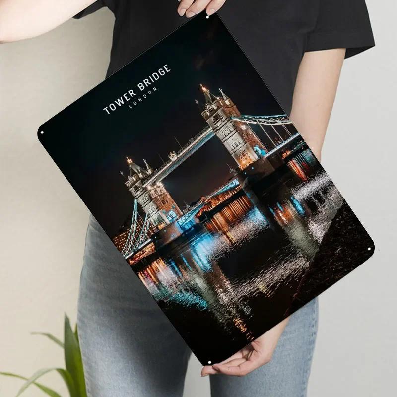 Tower Bridge Metal Sign Landscape Poster Home Decorations Custom Tinplate Plaques for Wall Art Decoration Retro Vintage Interior