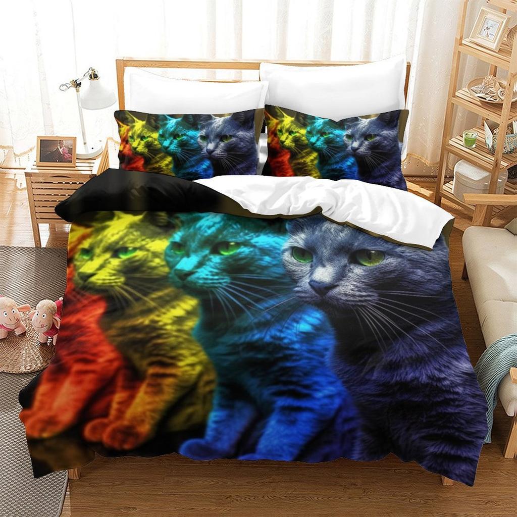 Colorful Cat 3D Digital Printing Polyester Quilt Cover Two Or Three Pieces Can Be