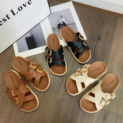 Women's Open Toe Slides Sandals Comfortable Arch Support Footbed Two Strap Slip-on Lightweight Casual Beach Vacation Summer Flat Sandals for Women