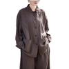 Spring Summer Retro Women's Tea Brown Linen Plus Size Slimming Loose Lapel Shirt Outerwear