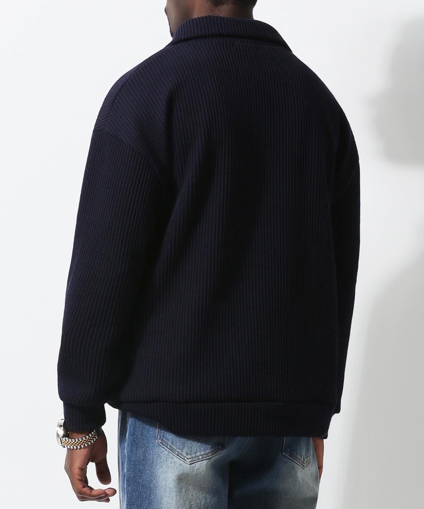 Seuteulaikeu Volume Rib Half Zipper Pullover (Navy)