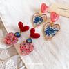 Silver Needle Resin Love Pendant Earrings Fashion Sweet Cool Temperament Earrings Sweet Face Small Giant Good-looking Earrings Women