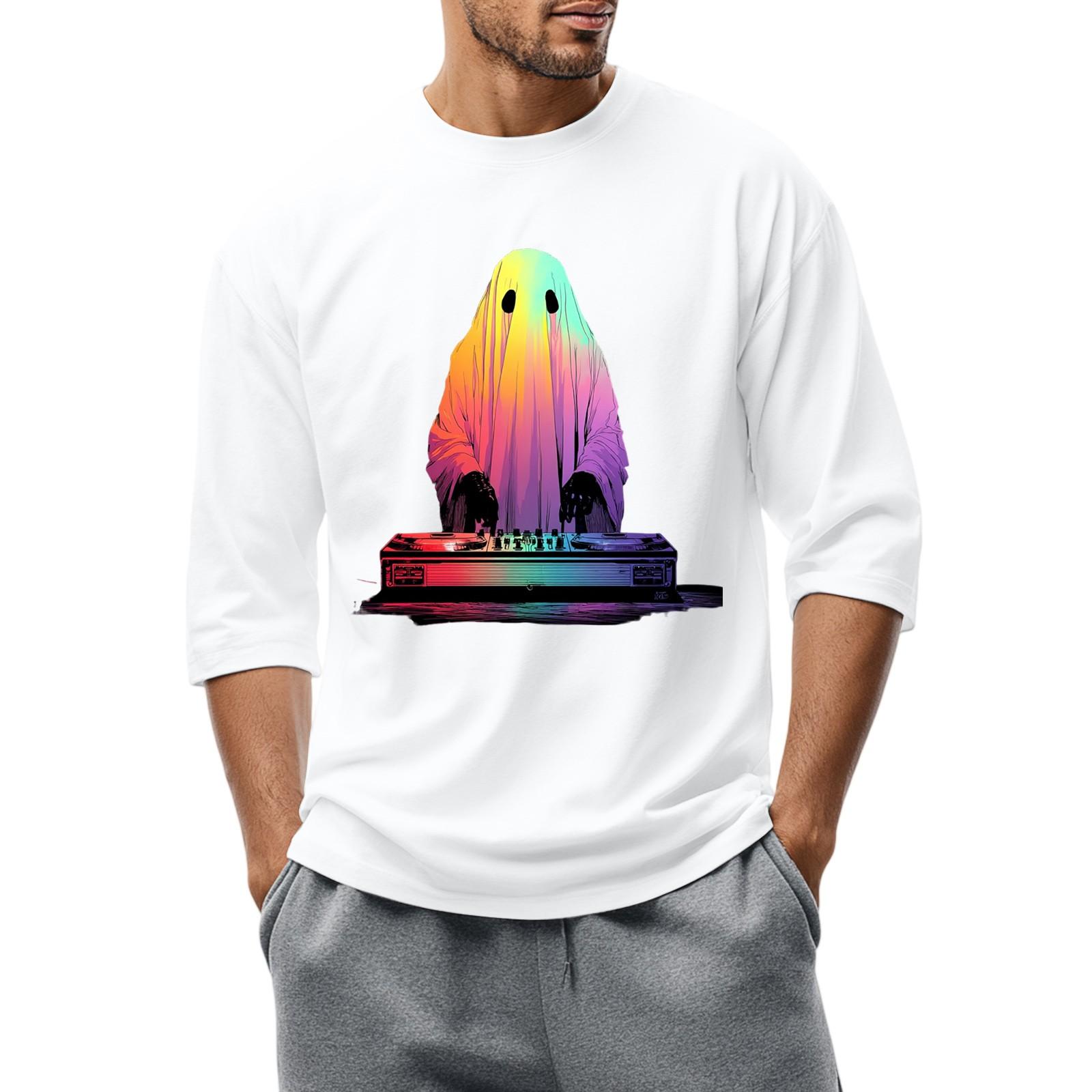 

Мужская повседневная модная футболка с круглым вырезом и рукавом три четверти XL белый