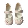 One-word Buckle with Pink Leather Shoes Popular Lolita Flat Single Shoes Women's Summer Bow Round Head Kitten Jk Uniform Shoes