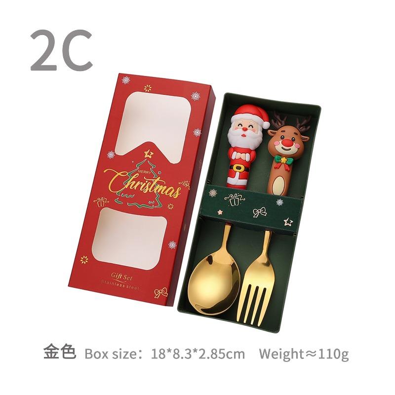 New Christmas Deer Dessert Spoon Set Christmas Tree Spoon Fork Santa Claus Tableware Gift Set Cubiertos De Acero Inoxidable