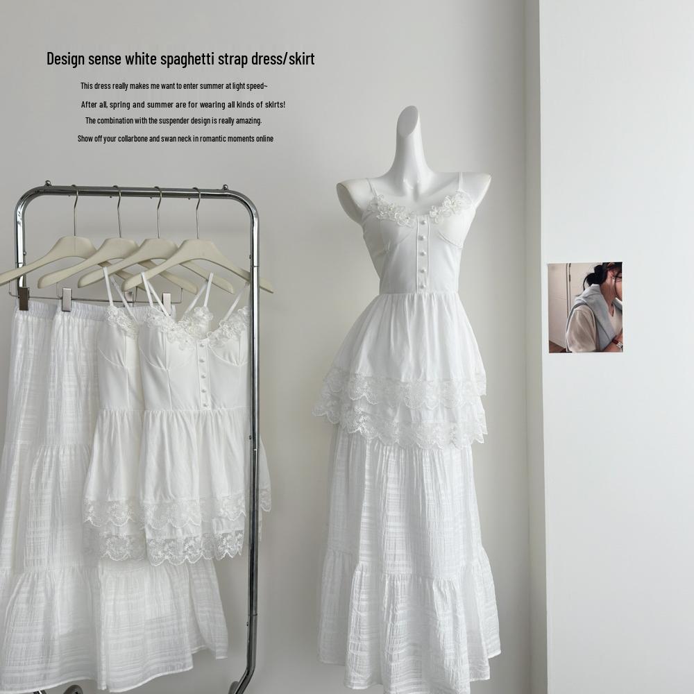 

Sicilian Retro Manhua Spaghetti Strap White Midi Dress S (fits up to 45kg)