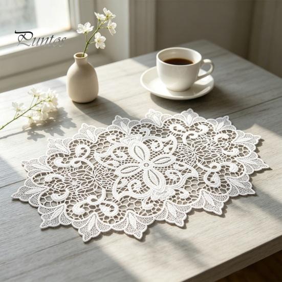 Washable Fabric Doilies for Vases White Lace Doily, Elegant Retro Placemat, Embroidered Table Small Round Placemats Jewelry Trays Mat, Rectangular