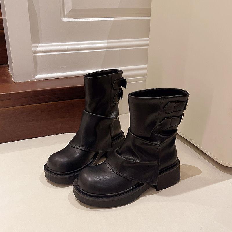 Maillard Short Boots Women's New Autumn and Winter Super Fire Thick-soled Brown Trouser Boots Knight Martin Boots Women