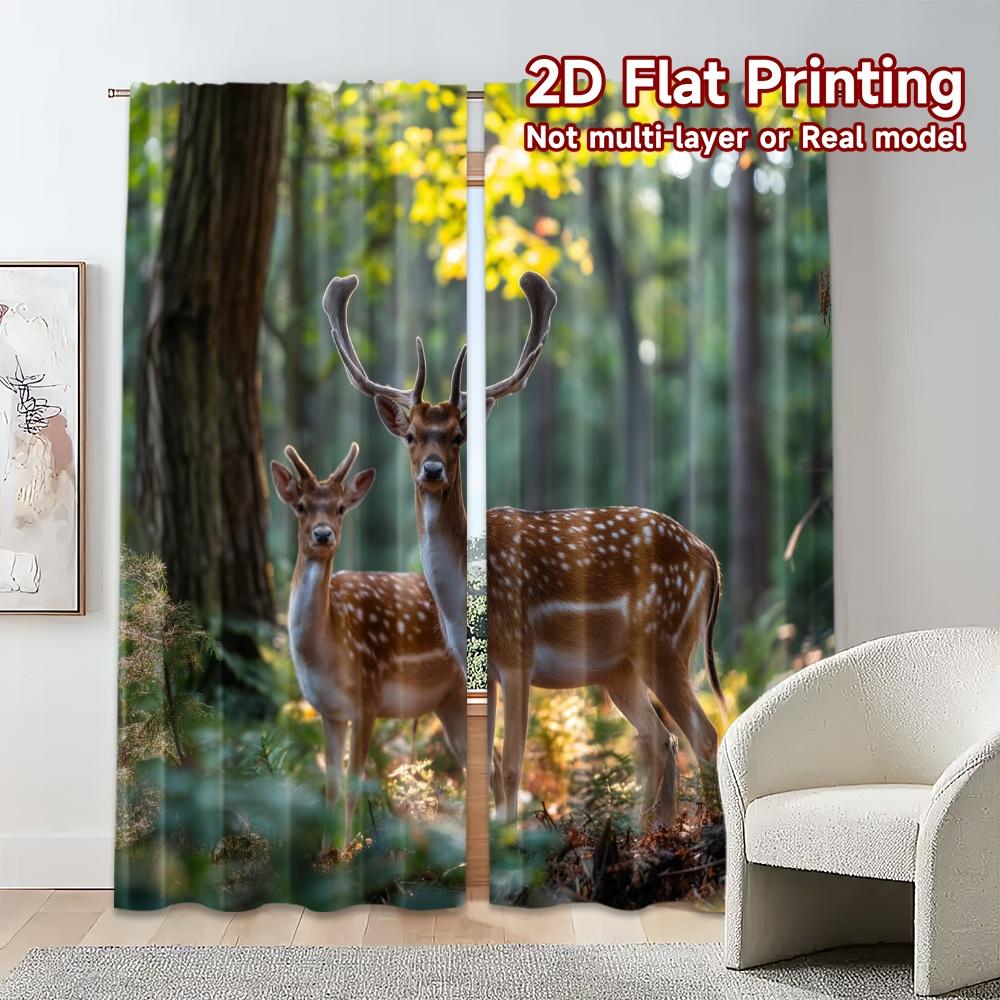 Set Of 2 Flat Printing Curtains Without Rod Sunlit Deer Duo Versatile Fabric All Modern Made Polyester