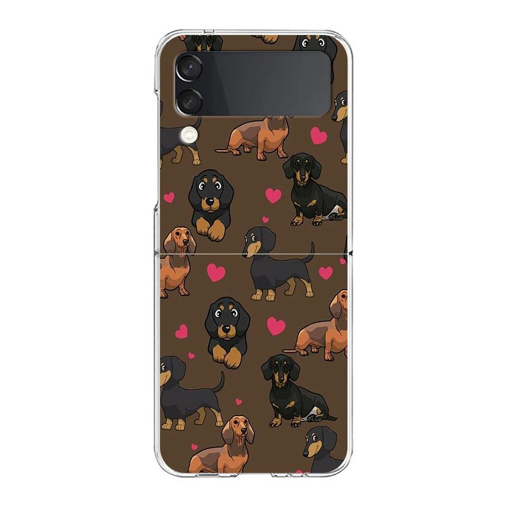 Transparent Phone Case For Samsung Galaxy Z Flip 3 4 5 6 7 Hard Folding PC Z Flip3 Flip4 Cover Cute Dachshund Bulldog