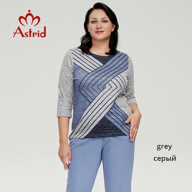 

Astrid женский свитер 2022, женская одежда больших размеров с круглым вырезом, модные топы с геометрическим принтом и бриллиантами, женские футболки, тренды 48 серый