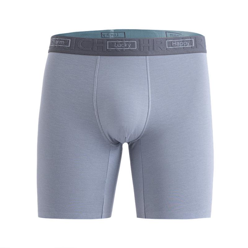 Men's Seamless Mid-Waist Modal Boxer Briefs: Extended Length, Anti-Chafe, Anti-Slip, Antibacterial.
