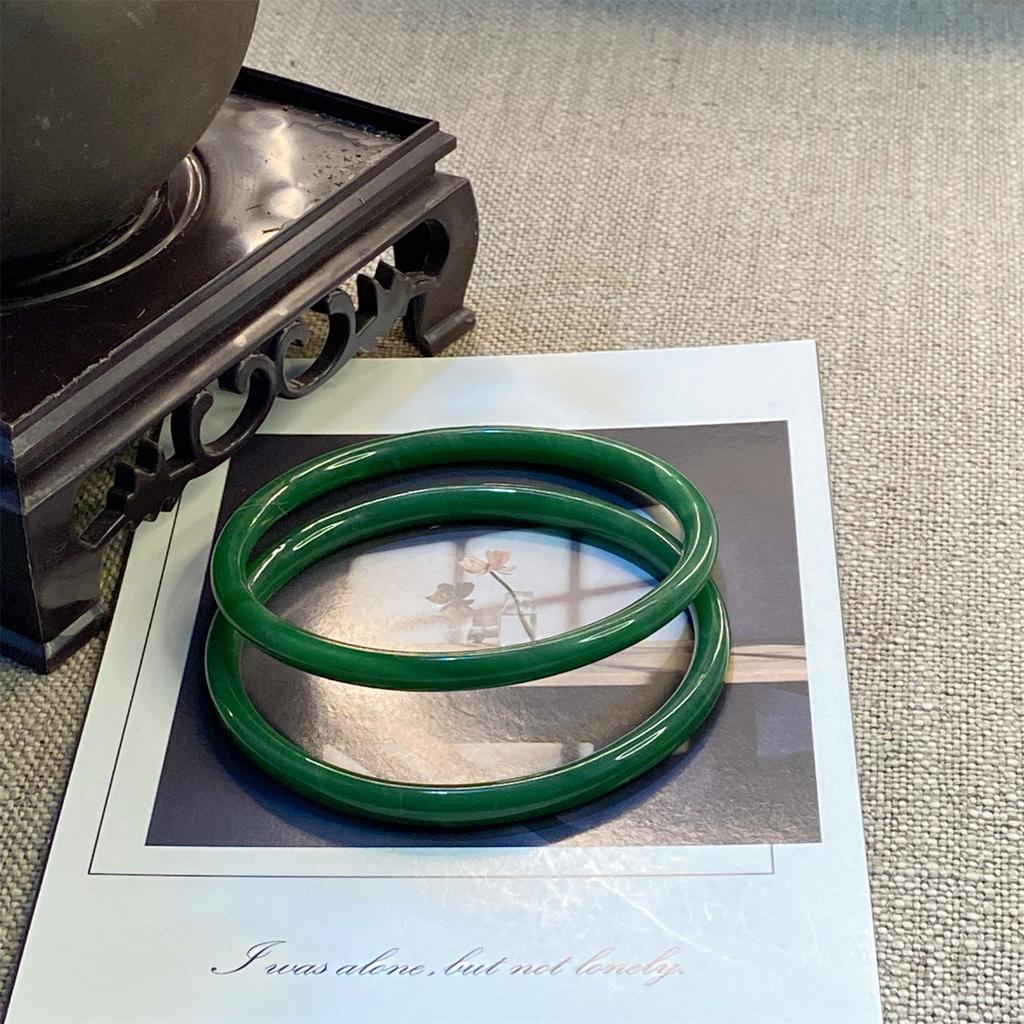 2Pcs/Set Imitation Natural Jade Solid Color Jingle Bangles Vintage Palace Simple Glass Bracelet Chinese Style Ancient Jewelry