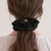 Halden 3 Layer Lace Frill Logo Pendant Scrunchie (H021_black)
