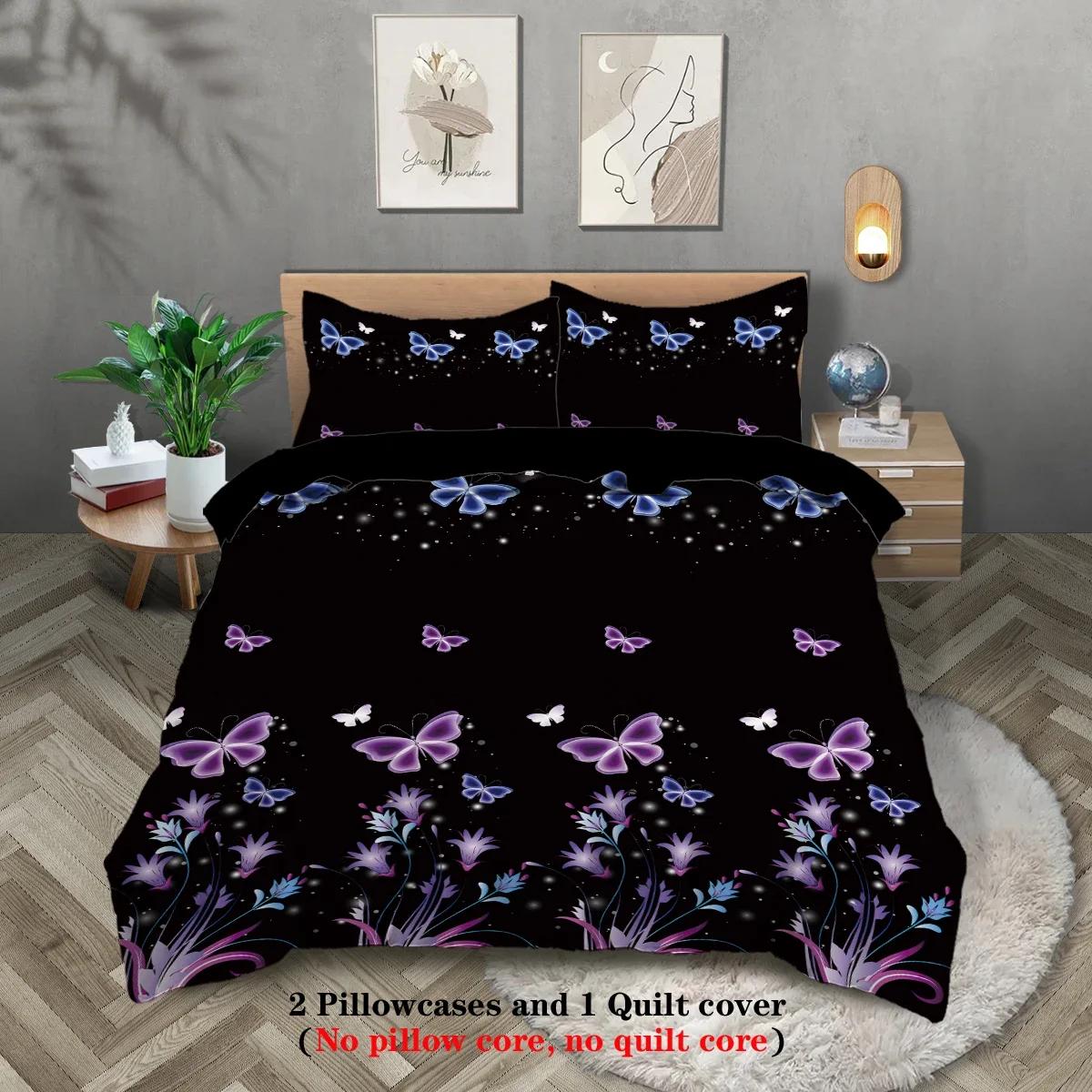 

3Pcs Purple Butterfly Pattern Printed Bedding Set, Suitable For Women Bedroom, Queen, King, Twin Bed, 1*Duvet Cover+2*Pillowcase 140x210cm-AU-Single